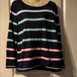 T byTalbots Cotton Blend Navy Pink Teal Striped Long Sleeve Casual Sweater Sz LP